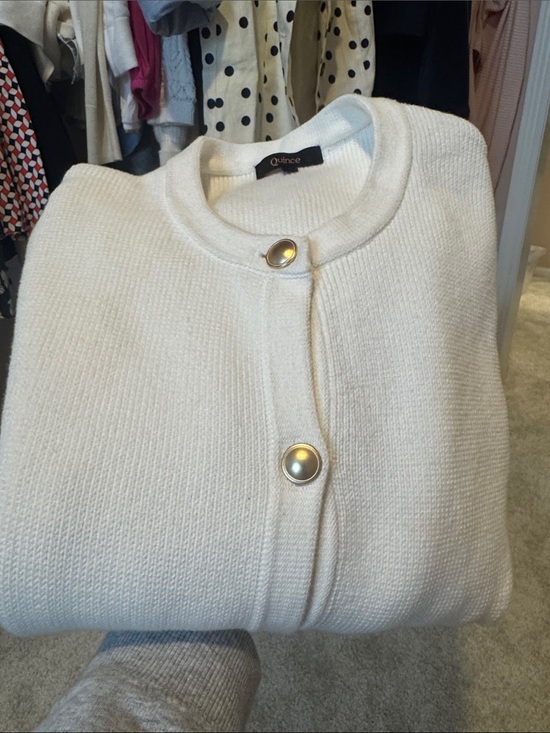 Quince Sweaters - Quince Women's Cream Round-Neck Knit Cardigan with Gold Buttons